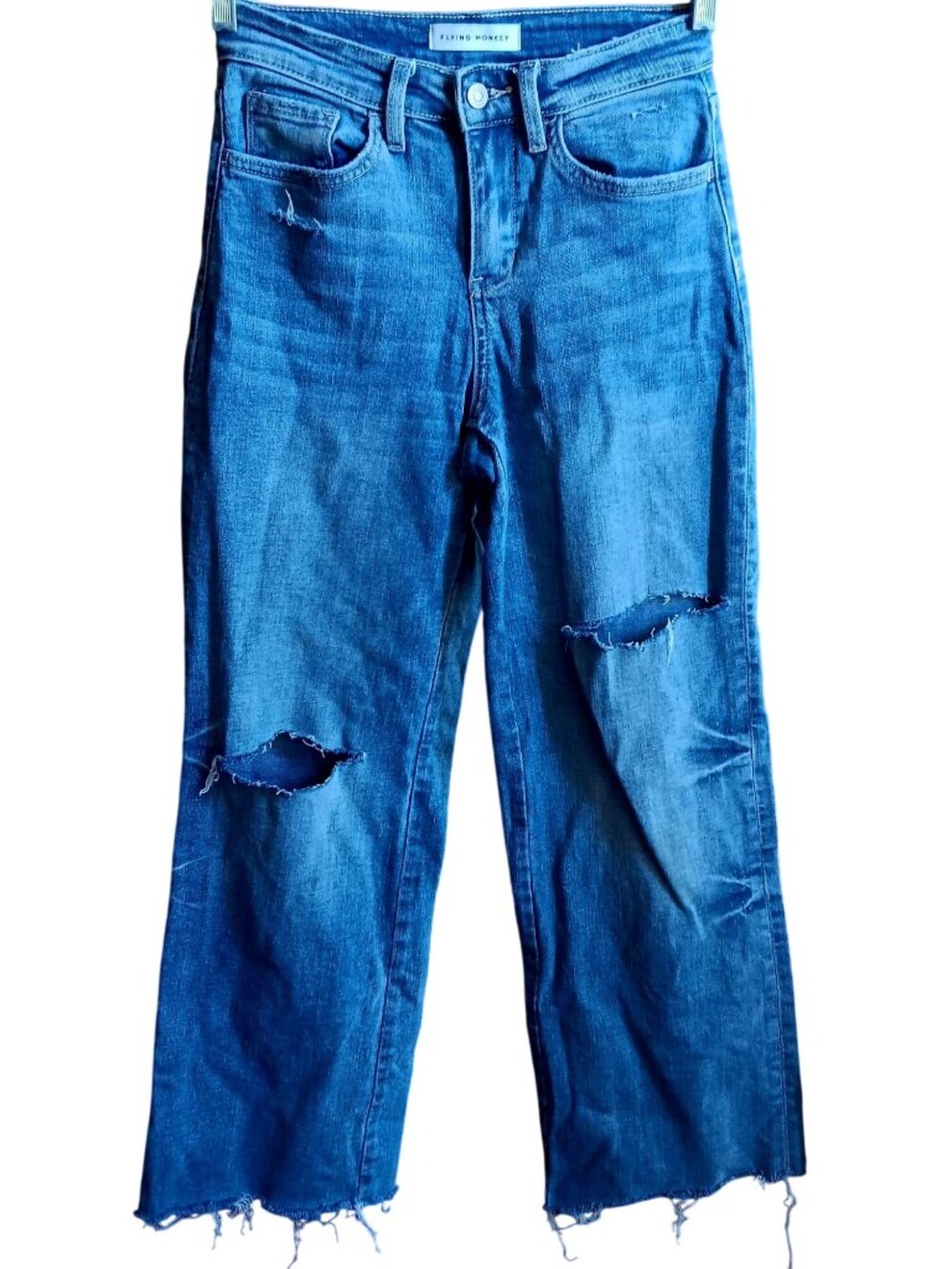 Flying Monkey Distressed High-Rise Wide-Leg Cropped Jeans Size 24 Ripped Knees